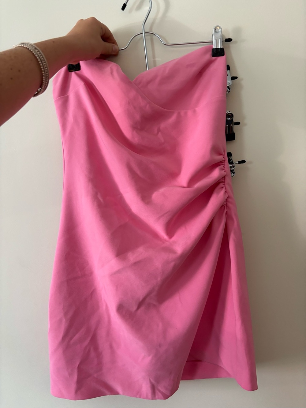 Zara Hot Pink Strapless Ruched Side Mini Dress